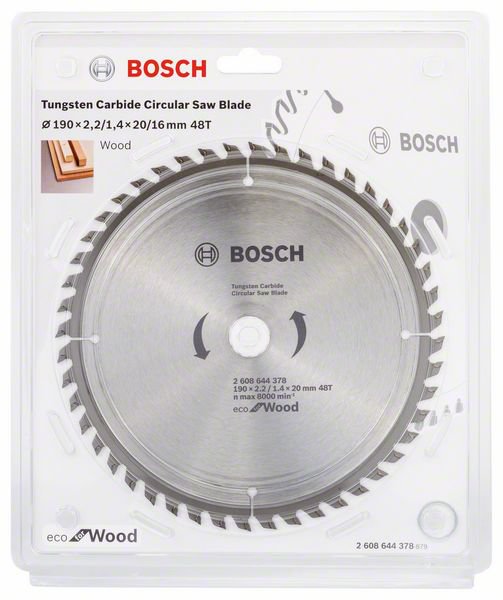 Диск пильн. 190х20/16х48Т дерево ECO WO Bosch