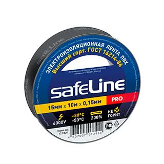 Изолента 15мм/20м ПВХ (черная) SafeLine